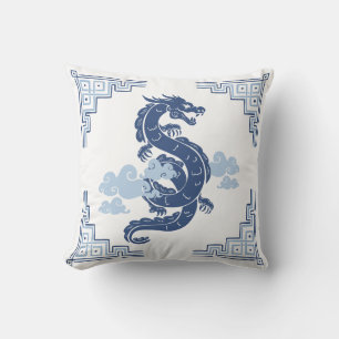 Slate Blue Chinoiserie Dragon en wolken Kussen