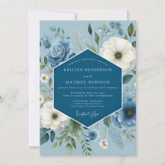 Slate Blue Dreamy Anemone Wedding Kaart (Voorkant)