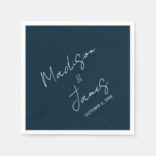 Slate Blue Elegant Script Minimalist Cocktail Napk Servet