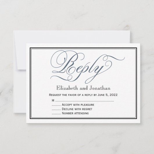 Slate Blue Elegant Script Reply Kaart (Voorkant)