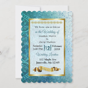 Slate Blue en Gold Mandala Wedding Invitations Kaart
