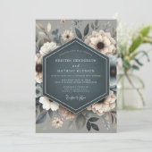 Slate Blue Ethereal Bloom Wedding Kaart (Staand voorkant)