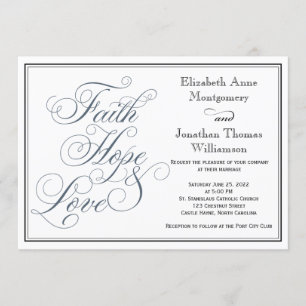 Slate Blue Faith Hope & Love Wedding Kaart