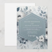 Slate Blue Floral Wedding Kaart (Voorkant / Achterkant)