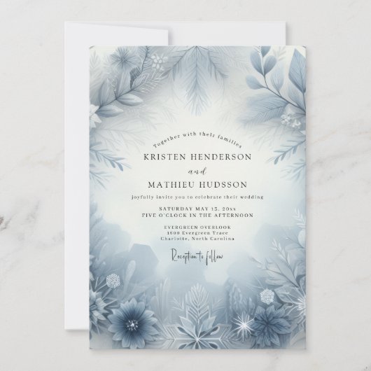 Slate Blue Frosty Bloom Wedding Kaart (Voorkant)