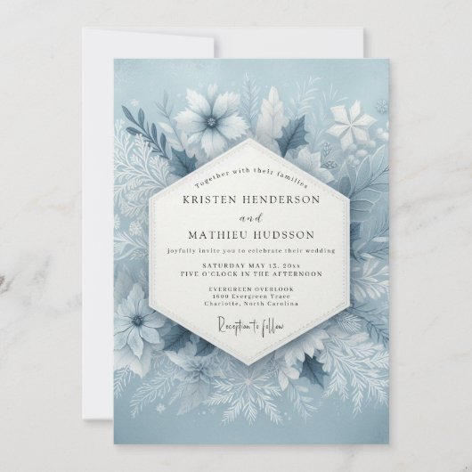 Slate Blue Frosty Wedding Kaart (Voorkant)