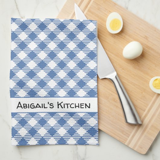 Slate Blue Gingham Buffalo Check Theedoek (Quarter Fold)