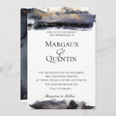 Slate Blue Golden Brush Uitnodiging voor de bruilo (Voorkant / Achterkant)