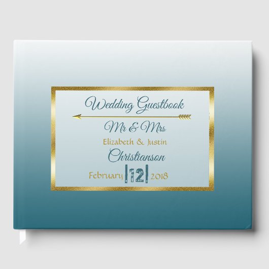 Slate Blue Gradient and Gold Heart Wedding Book Gastenboek (Voorkant)