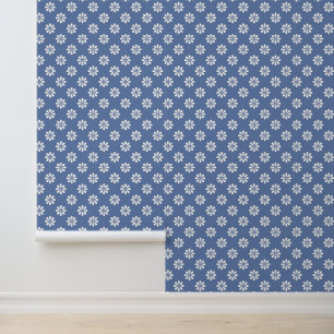 Slate Blue met patroon van witte madeliefjes Behang