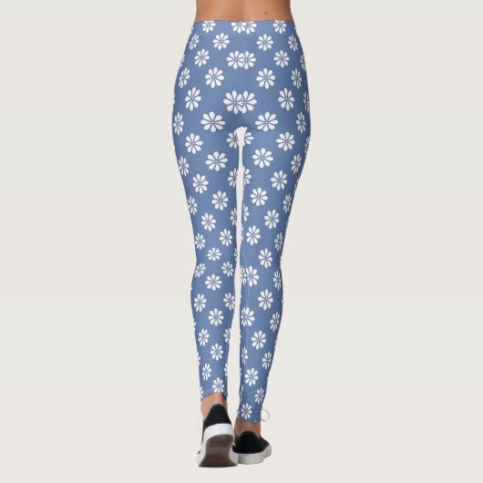 Slate Blue met White Daisy Pattern Leggings (Achterkant)