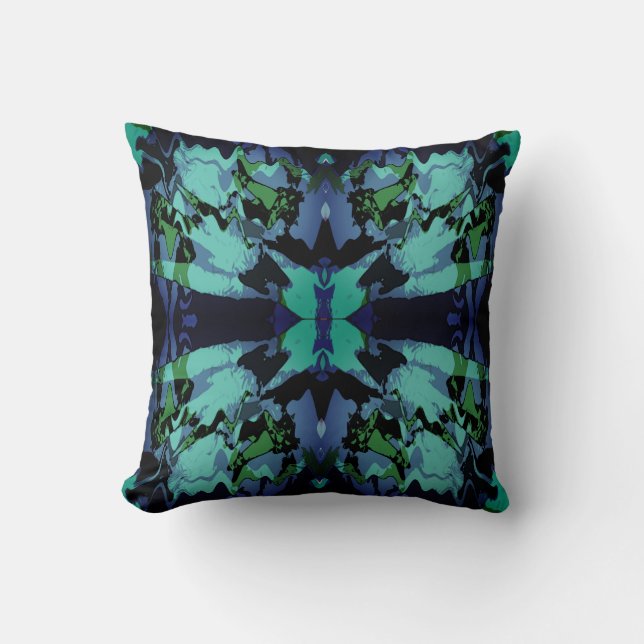 Slate Blue Mint Green Black Symmetrisch ontwerp Kussen (Voorkant)