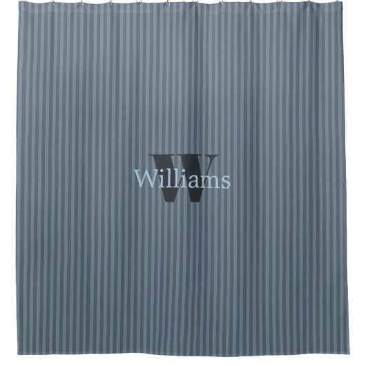 Slate Blue Monogram en Stripes Shower Curtain Douchegordijn (Voorkant)