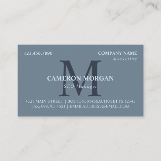 Slate Blue Monogrammed Professional Visitekaartje (Voorkant)