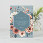 Slate Blue Painterly Bloom Wedding Kaart (Staand voorkant)