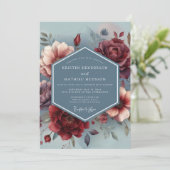 Slate Blue Painterly Bloom Wedding Kaart (Staand voorkant)
