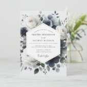 Slate Blue Painterly Flora Wedding Kaart (Staand voorkant)