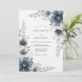 Slate Blue Painterly Romance Wedding Kaart (Staand voorkant)