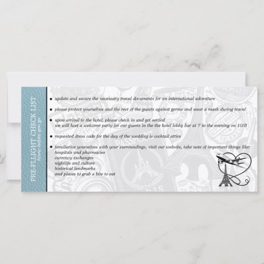 Slate Blue Paris Mariage Boarding Pass Invitation (Dos)