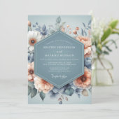 Slate Blue Pastel Bloom Wedding Kaart (Staand voorkant)