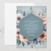 Slate Blue Pastel Bloom Wedding Kaart (Voorkant / Achterkant)