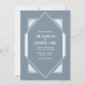 Slate Blue & Pearl White Art Deco Wedding Photo Kaart (Voorkant)