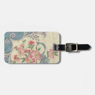 Slate Blue Ribbons Pink Posies Hankie Bagagelabel