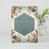Slate Blue Rustic Bloom Wedding Kaart (Staand voorkant)