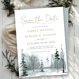 Slate Blue Save The Date WINTER Pine Forest Minima Kaart
