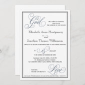 Slate Blue Script God is Love Christelijk Wedding Kaart (Voorkant / Achterkant)