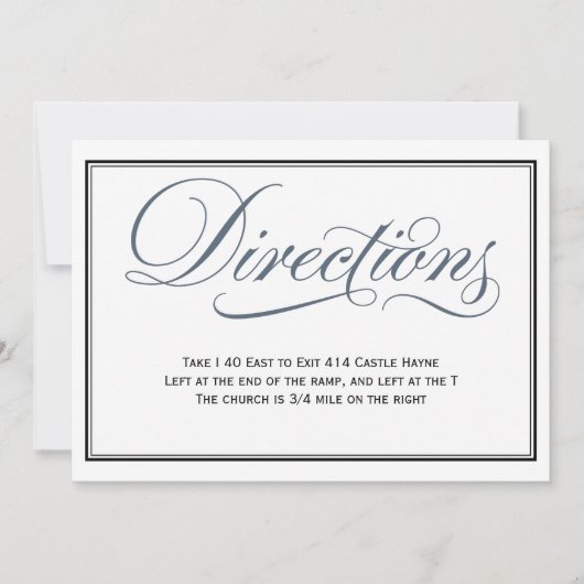 Slate Blue Script Wedding Directions Enclosure Kaart (Voorkant)