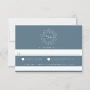Slate Blue Sunburst Wedding Food Allergy RSVP Kaartje