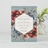 Slate Blue Terra Bloom Wedding Kaart (Staand voorkant)