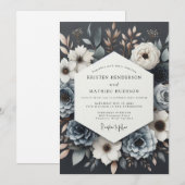 Slate Blue Twilight Bloom Wedding Kaart (Voorkant / Achterkant)
