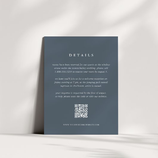 Slate Blue Wedding Details Kaart met QR-code