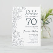 Slate Blue White Botanical Surprise 70th Birthday Kaart (Staand voorkant)