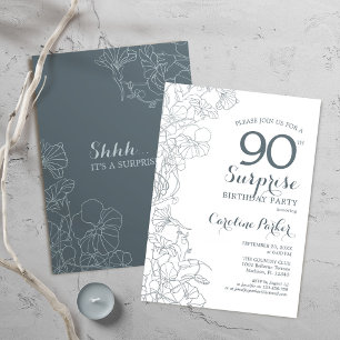 Slate Blue White Surprise 90th Birthday Party Kaart