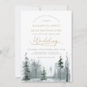Slate Blue Winter Landschap Pine Woodland Wedding Kaart (Voorkant)