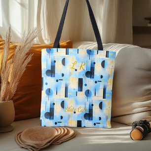 Slate Calm Abstract - Blauw, Grijs, Zwart Geometri Draagtas