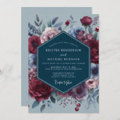 Slate Crimson Somber Flora Wedding Kaart (Voorkant / Achterkant)