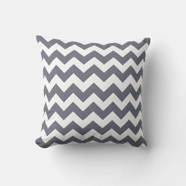 Slate Gray and White Chevron Zig Zag Pillow Kussen (Voorkant)