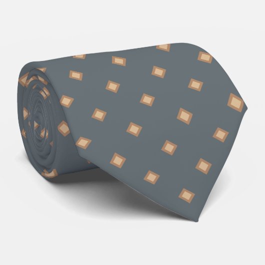 Slate Gray Coffee Latte Diamond Polka Dot Pattern Stropdas (Opgerold)