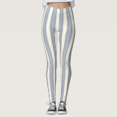 Slate Grey & Antiek Wit Verticaal Stripes Grappig Leggings (Voorkant)