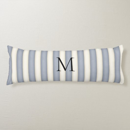 Slate Grey & Antiek Witte Strepen Monogrammed Lichaamskussen (Voorkant)