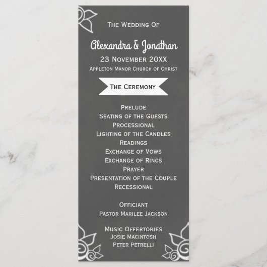 Slate Grey Chalk Style Flat Wedding Program Programma (Voorkant)