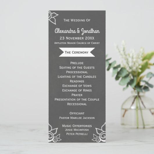 Slate Grey Chalk Style Flat Wedding Program Programma (Staand voorkant)