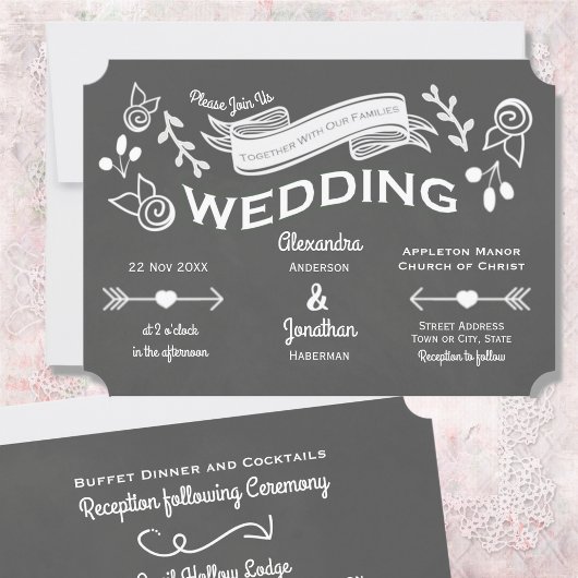 Slate Grey Chalk Style Uitnodiging