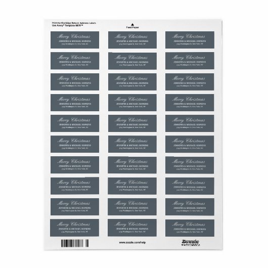 Slate Grey Merry Christmas Bericht Familie Blad Etiket (Full Sheet)