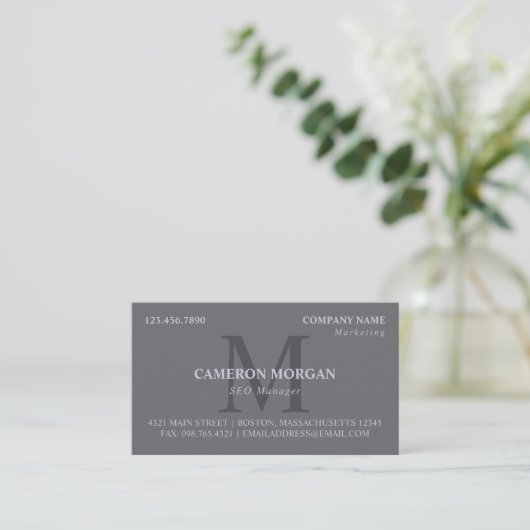 Slate Grey Monogrammed Professional Visitekaartje (Staand voorkant)