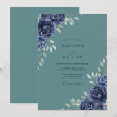 Slate Indigo Bloom Bruiloft Kaart (Voorkant / Achterkant)